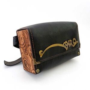 Persian Genuine Leather Crossbody Bag Brass With Wood Sides Small